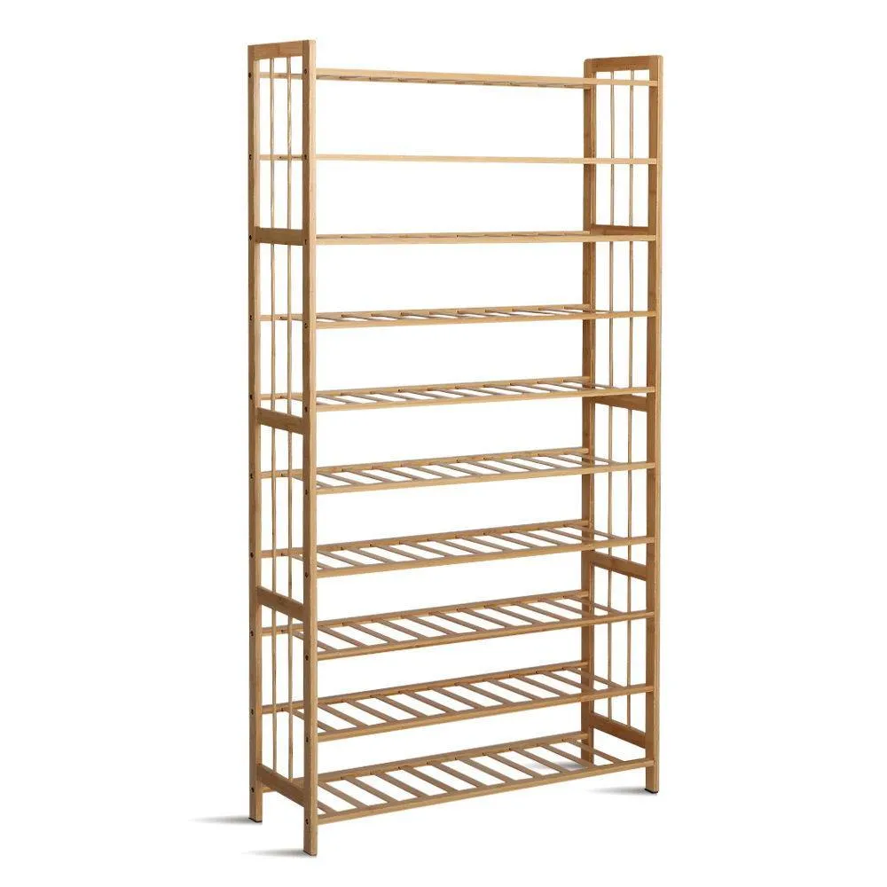 10-Tier Bamboo Shoe Rack Wooden Shelf Stand Storage Organizer