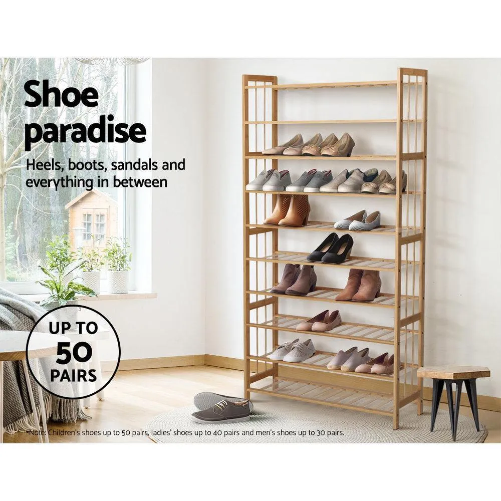 10-Tier Bamboo Shoe Rack Wooden Shelf Stand Storage Organizer