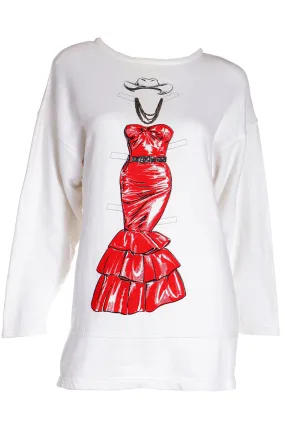 1984/85 Franco Moschino Paper Doll in Pearls & Cowboy Hat Sweatshirt Top