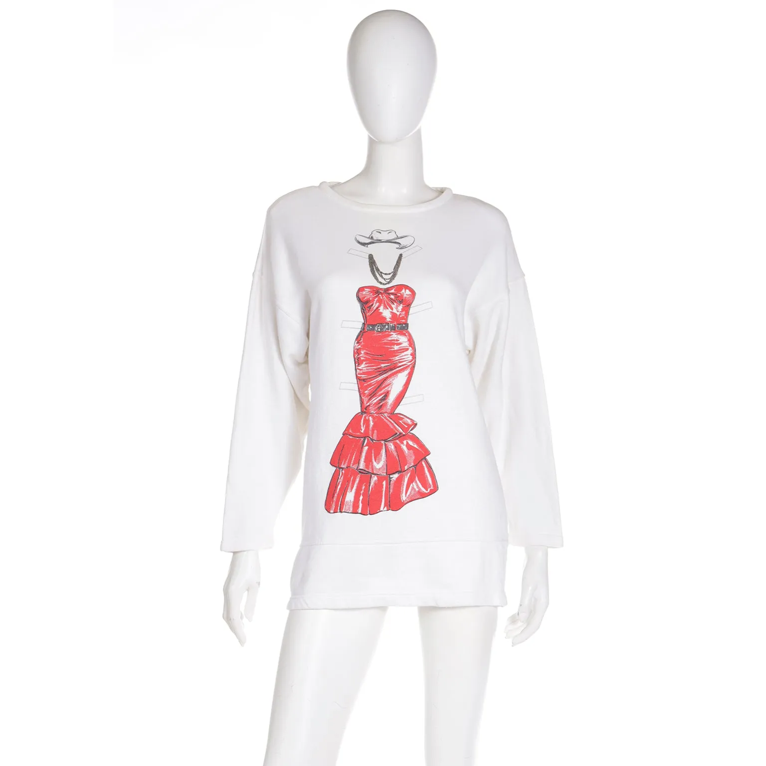 1984/85 Franco Moschino Paper Doll in Pearls & Cowboy Hat Sweatshirt Top