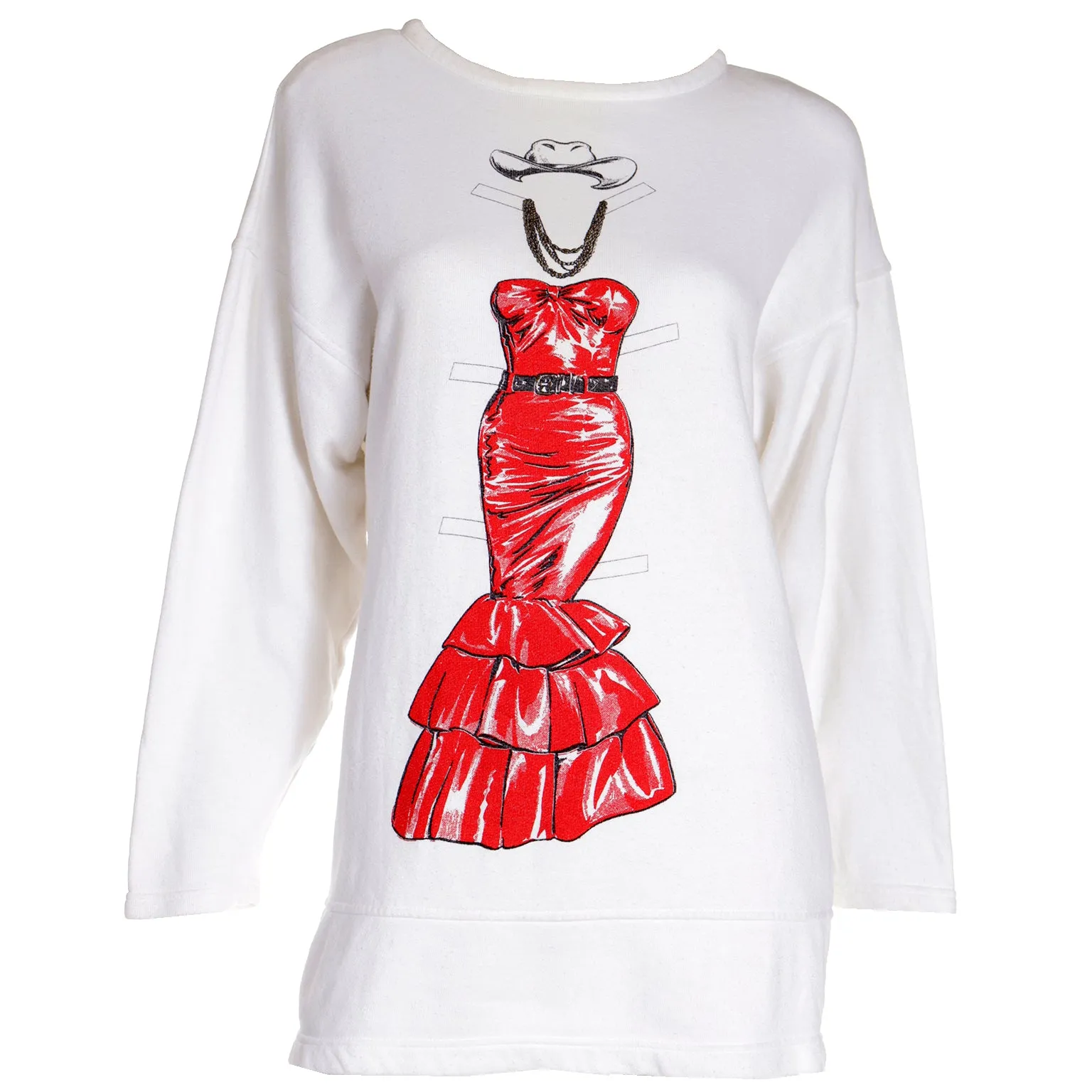 1984/85 Franco Moschino Paper Doll in Pearls & Cowboy Hat Sweatshirt Top