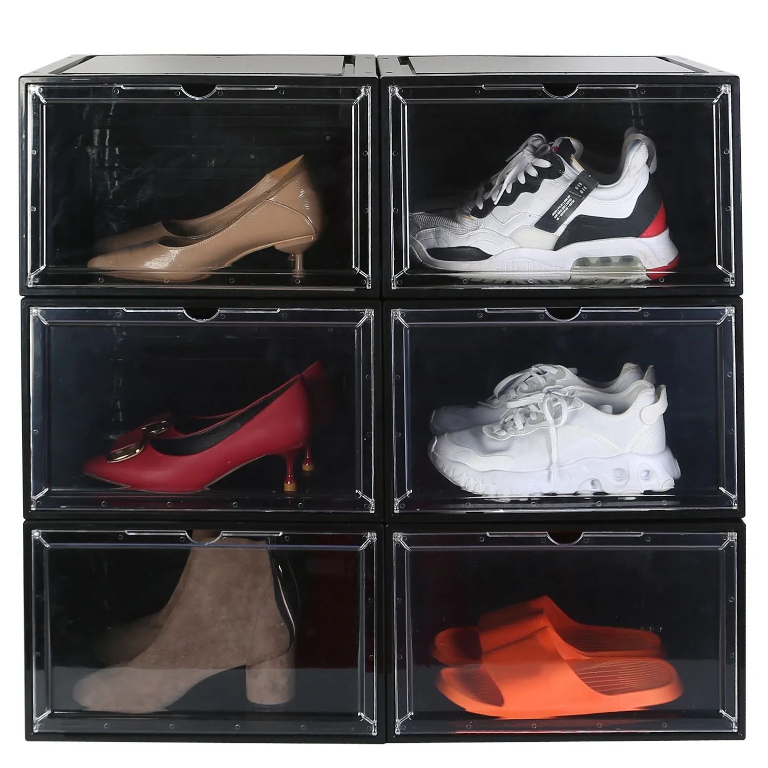 6-Pack: Collapsible Shoe Box Stackable Shoe Storage Bin with Magnetic Door