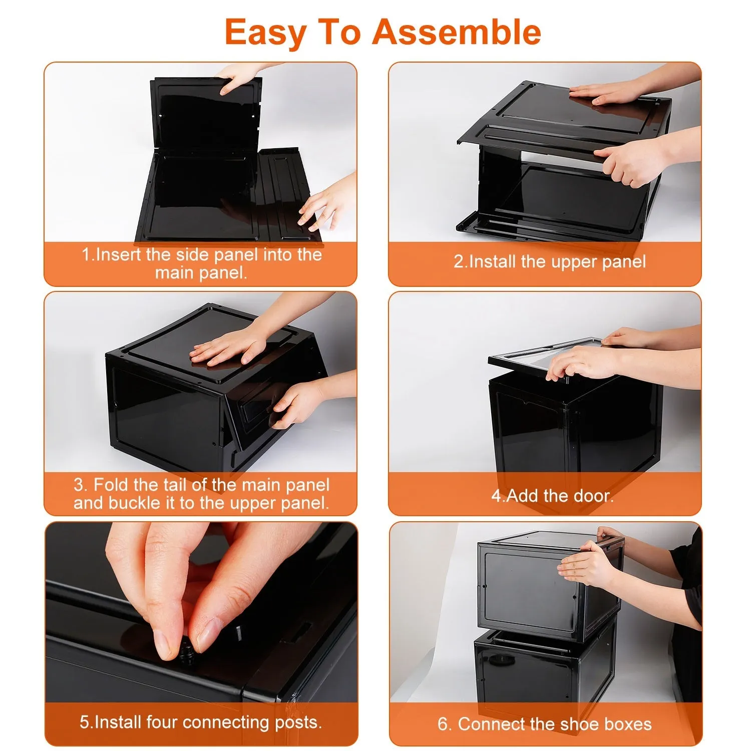 6-Pack: Collapsible Shoe Box Stackable Shoe Storage Bin with Magnetic Door