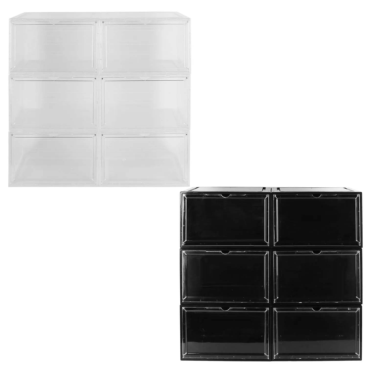 6-Pack: Collapsible Shoe Box Stackable Shoe Storage Bin with Magnetic Door