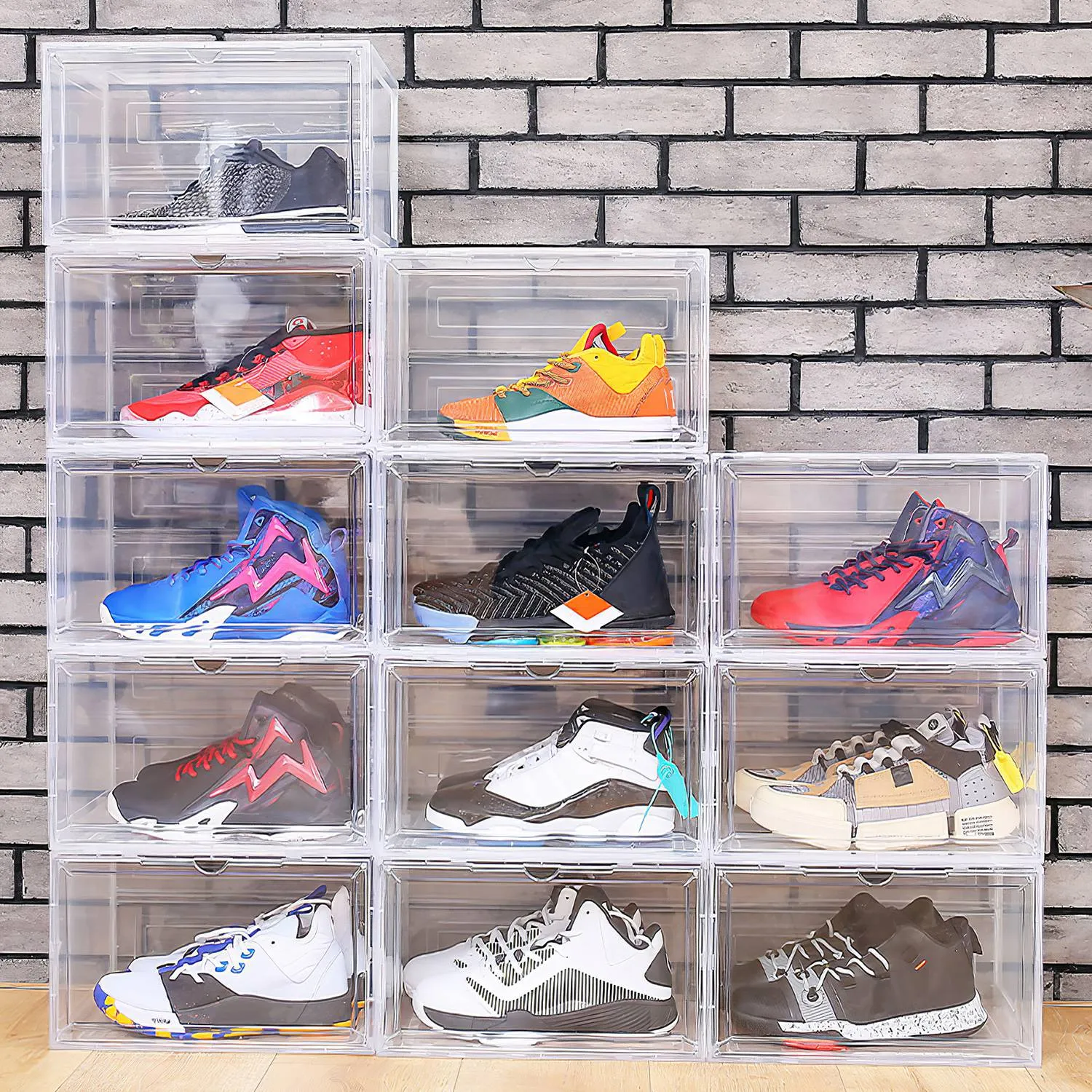 6-Pack: Collapsible Shoe Box Stackable Shoe Storage Bin with Magnetic Door