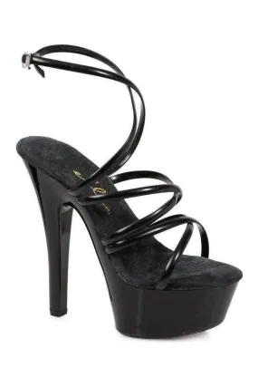 601-SOPHIA Platform Sandal  | Black  Patent