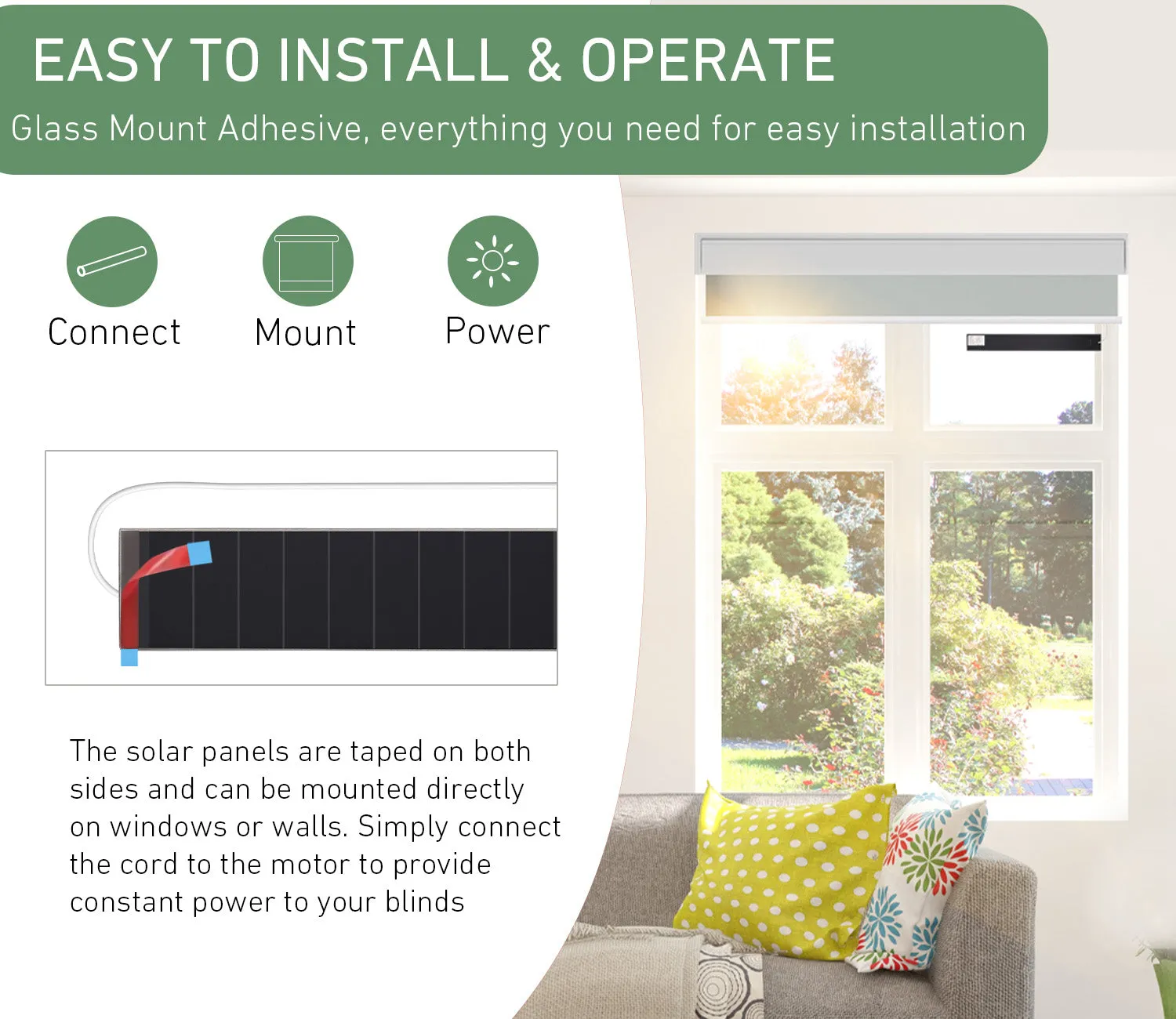 8.4V Li-ion Solar Panel Kit - Solar Panel Power for Motorized Shades, Blinds and Curtains