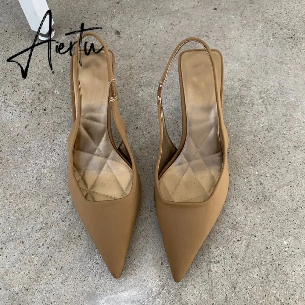 Aiertu  Fashion Thin High Heels Slingback Sandals Pointed Toe Slip On Mules Shoes Ladies Elegant Shallow Pumps Party Dress Shoes