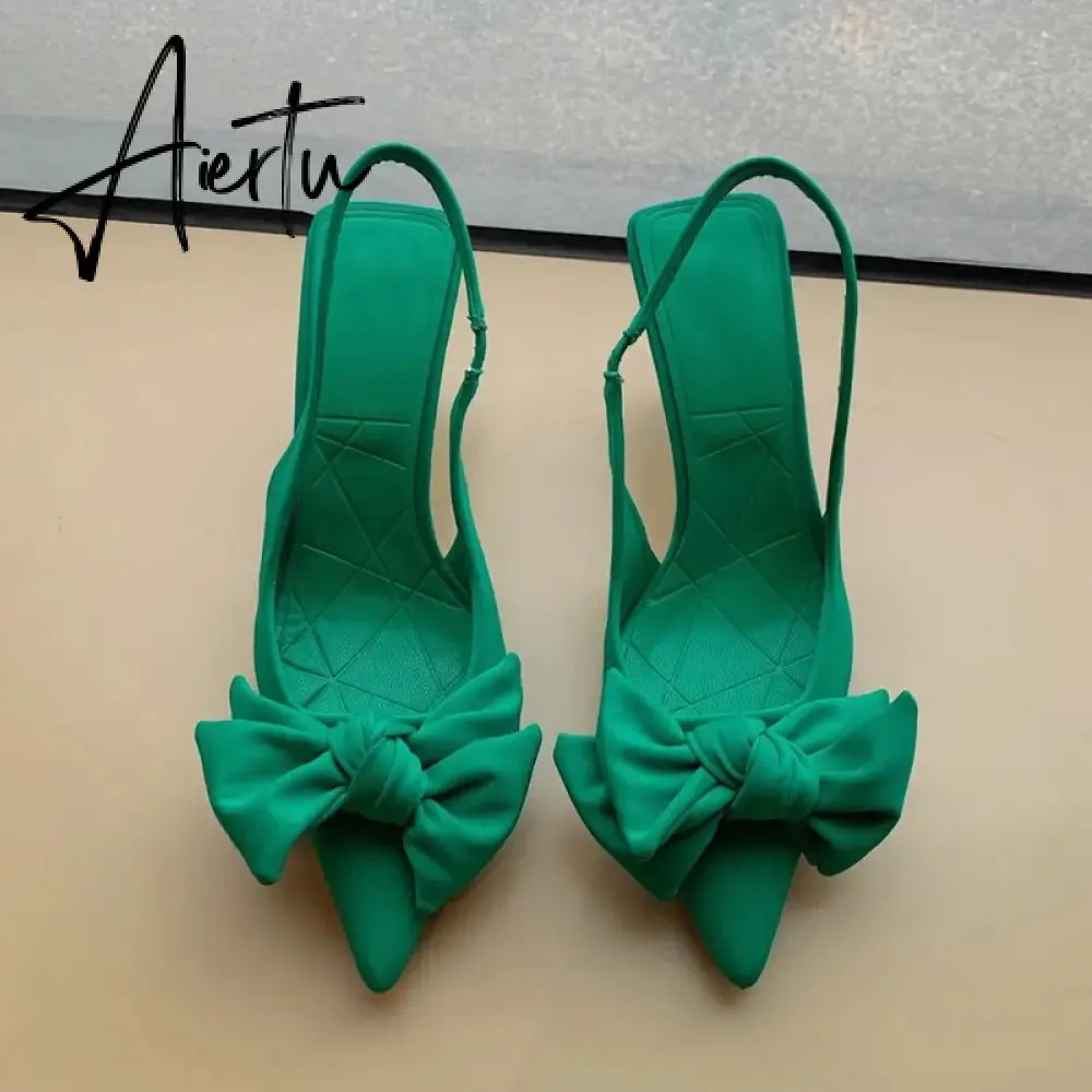 Aiertu  Fashion Thin High Heels Slingback Sandals Pointed Toe Slip On Mules Shoes Ladies Elegant Shallow Pumps Party Dress Shoes