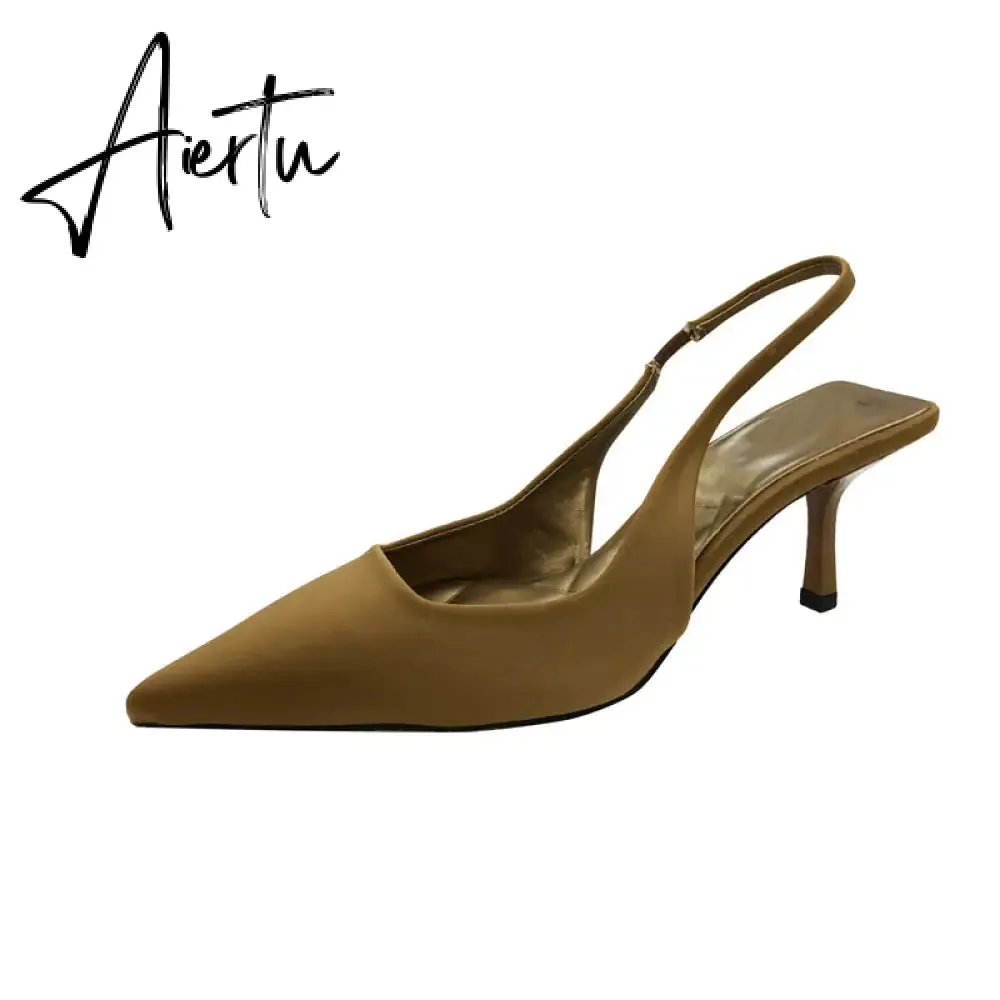 Aiertu  Fashion Thin High Heels Slingback Sandals Pointed Toe Slip On Mules Shoes Ladies Elegant Shallow Pumps Party Dress Shoes