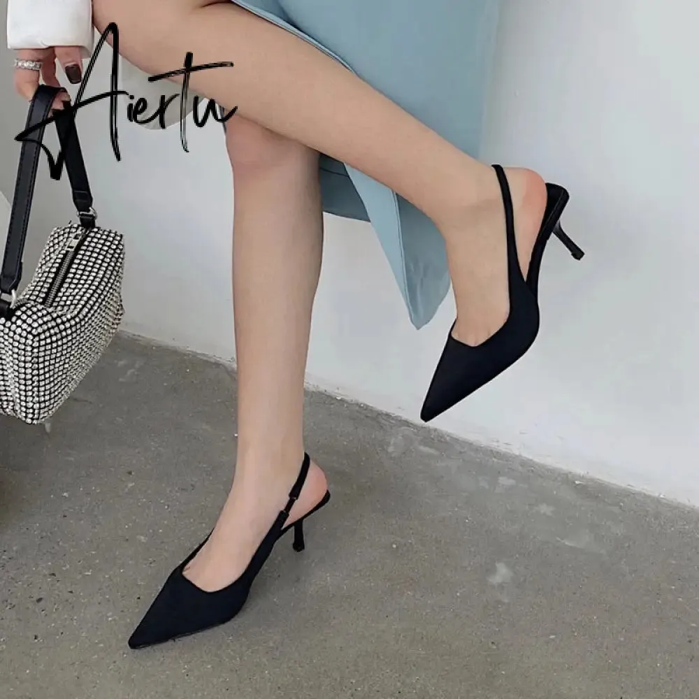 Aiertu  Fashion Thin High Heels Slingback Sandals Pointed Toe Slip On Mules Shoes Ladies Elegant Shallow Pumps Party Dress Shoes