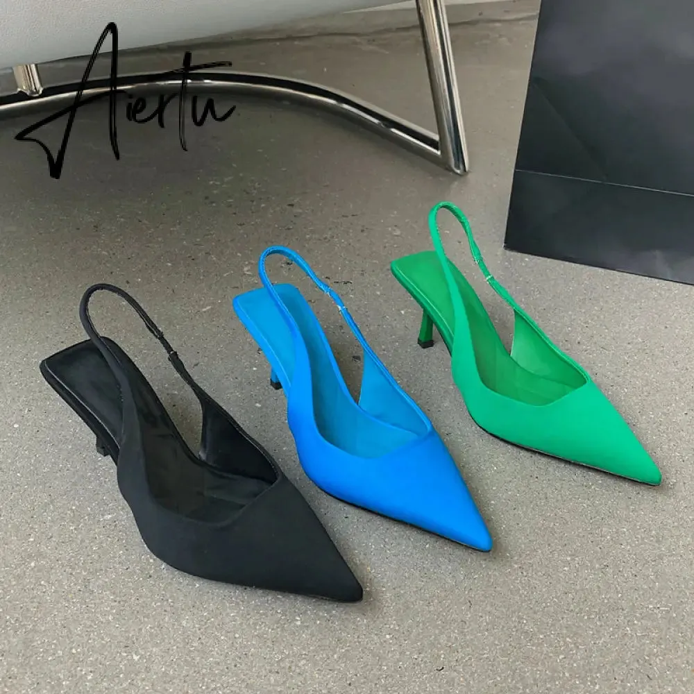 Aiertu  Fashion Thin High Heels Slingback Sandals Pointed Toe Slip On Mules Shoes Ladies Elegant Shallow Pumps Party Dress Shoes