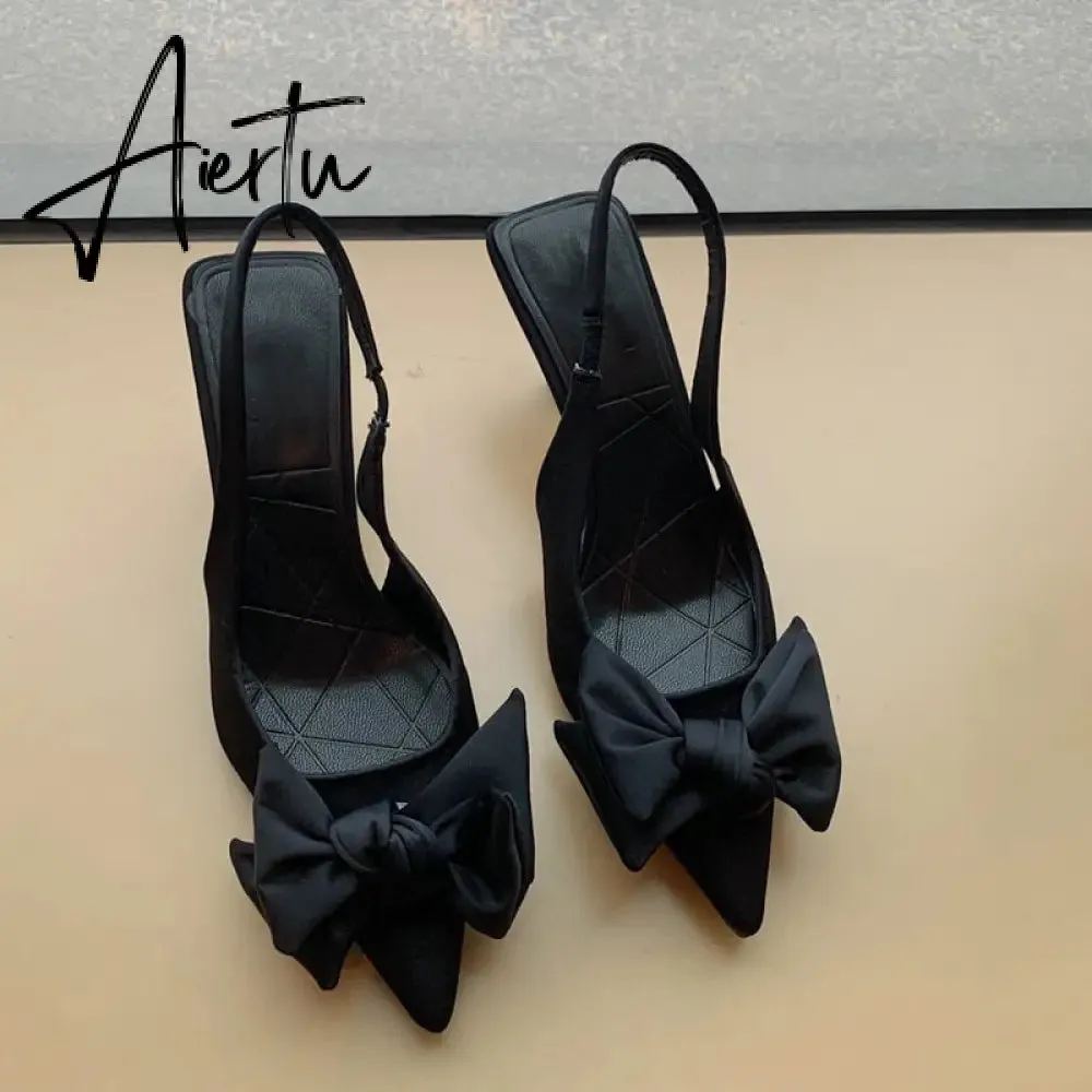 Aiertu  Fashion Thin High Heels Slingback Sandals Pointed Toe Slip On Mules Shoes Ladies Elegant Shallow Pumps Party Dress Shoes