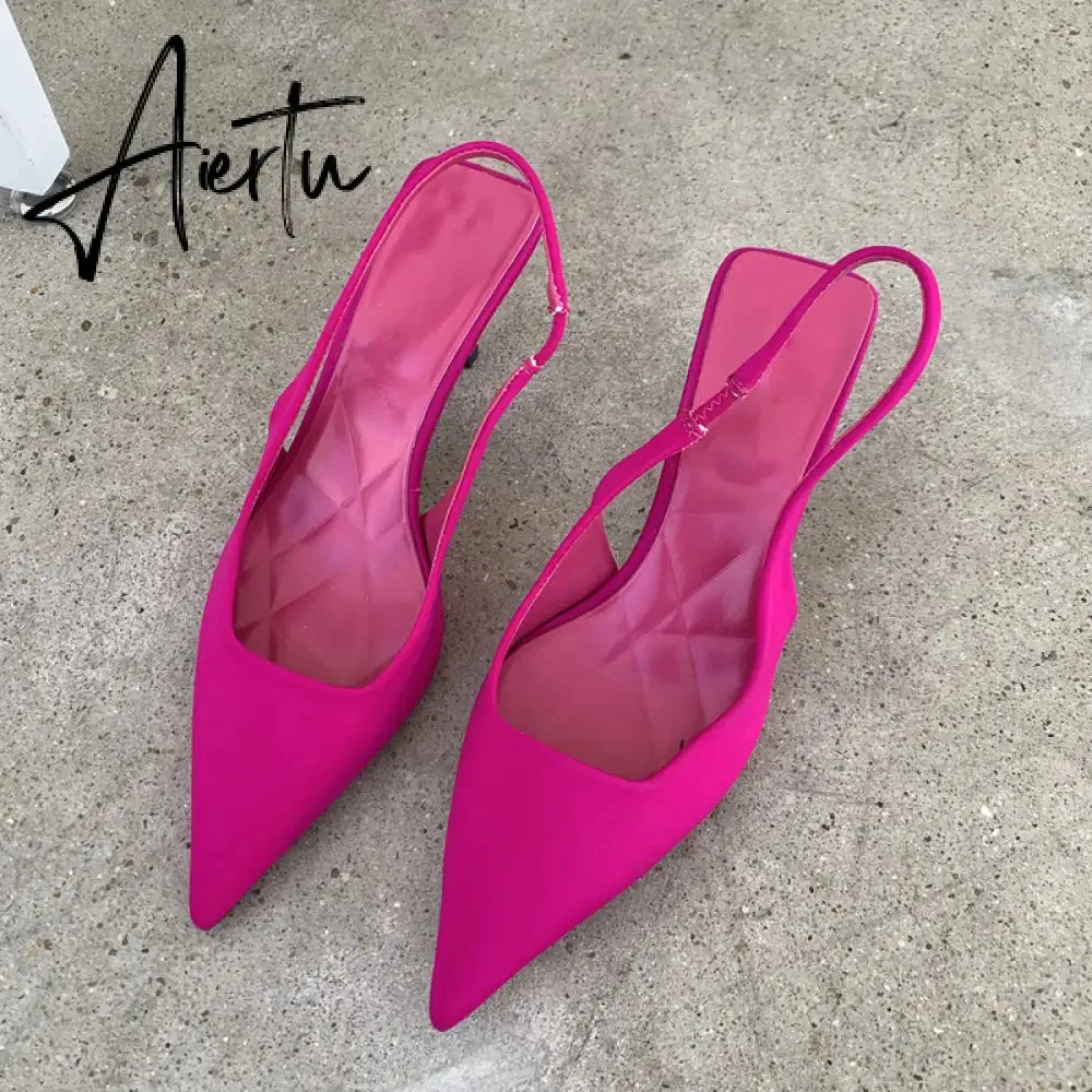 Aiertu  Fashion Thin High Heels Slingback Sandals Pointed Toe Slip On Mules Shoes Ladies Elegant Shallow Pumps Party Dress Shoes