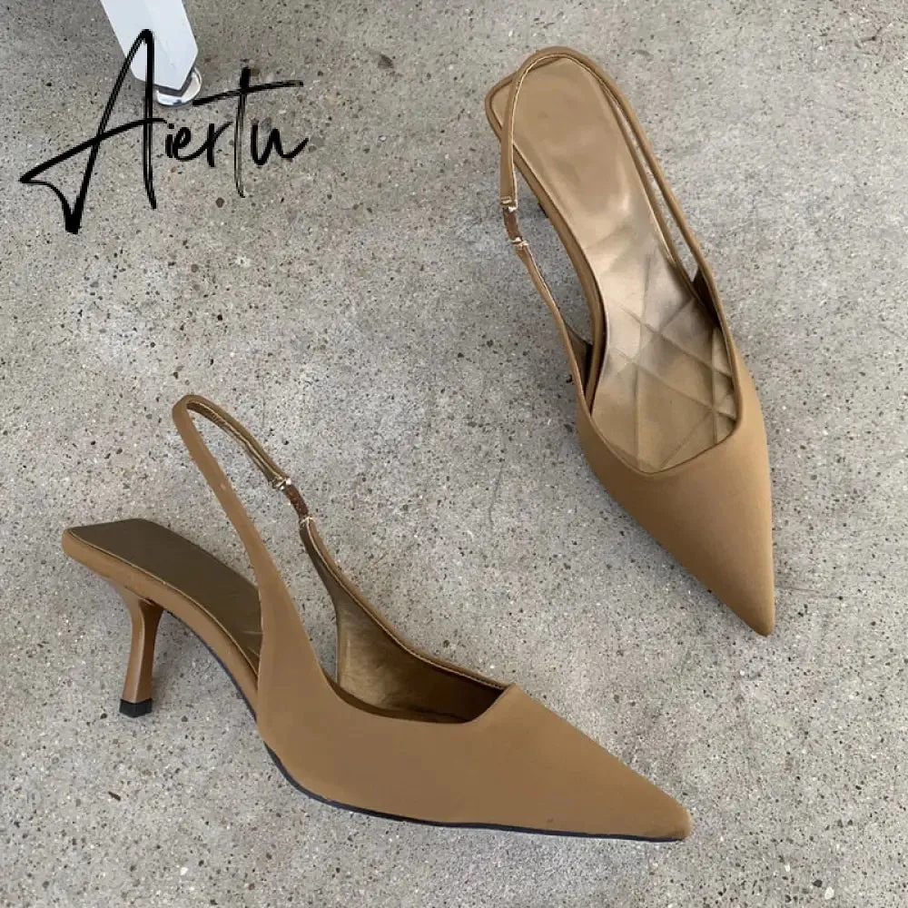 Aiertu  Fashion Thin High Heels Slingback Sandals Pointed Toe Slip On Mules Shoes Ladies Elegant Shallow Pumps Party Dress Shoes