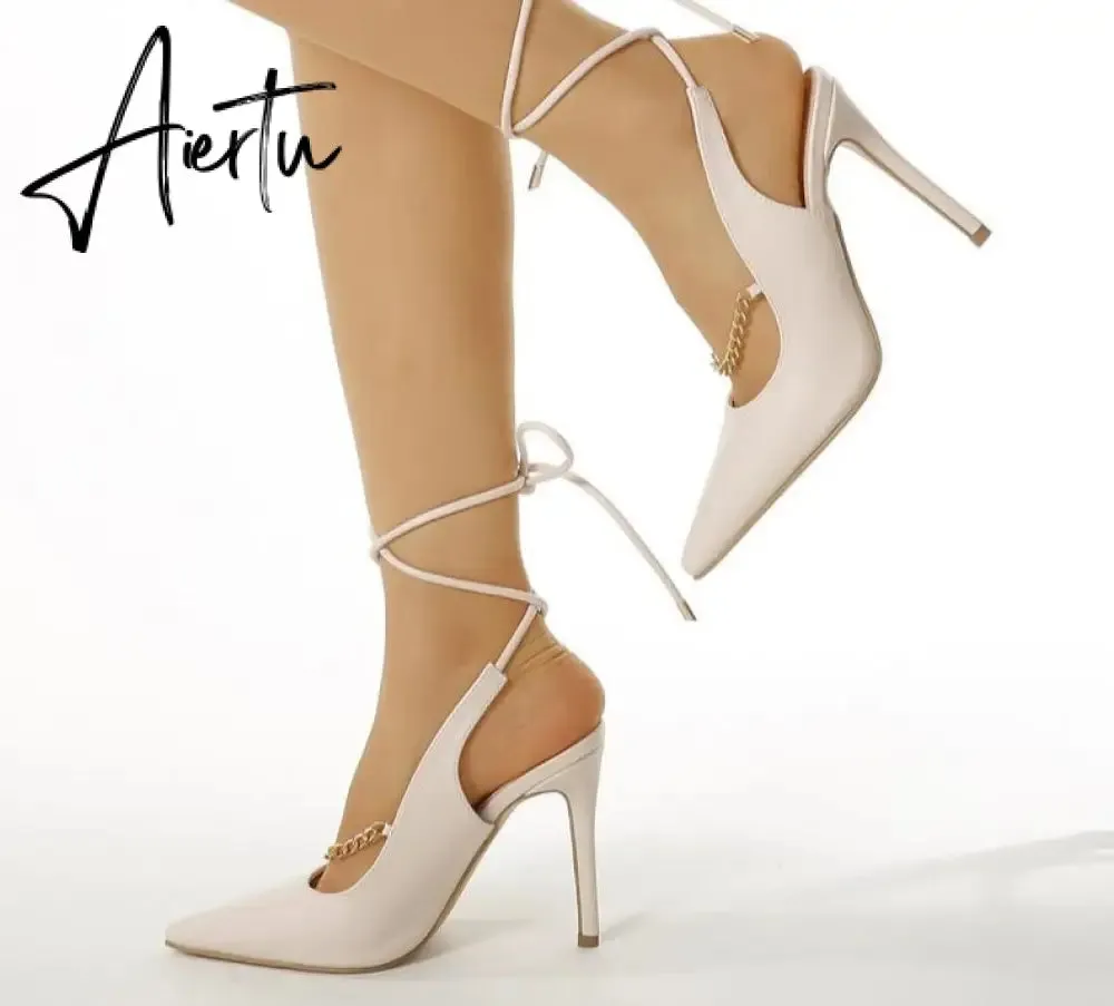 Aiertu  Genuien Leather Vintage Pointed Toe Women Shoes Pumps Spring Summer Party Dancing Slingback Heel Sandals Sadalias Femininas