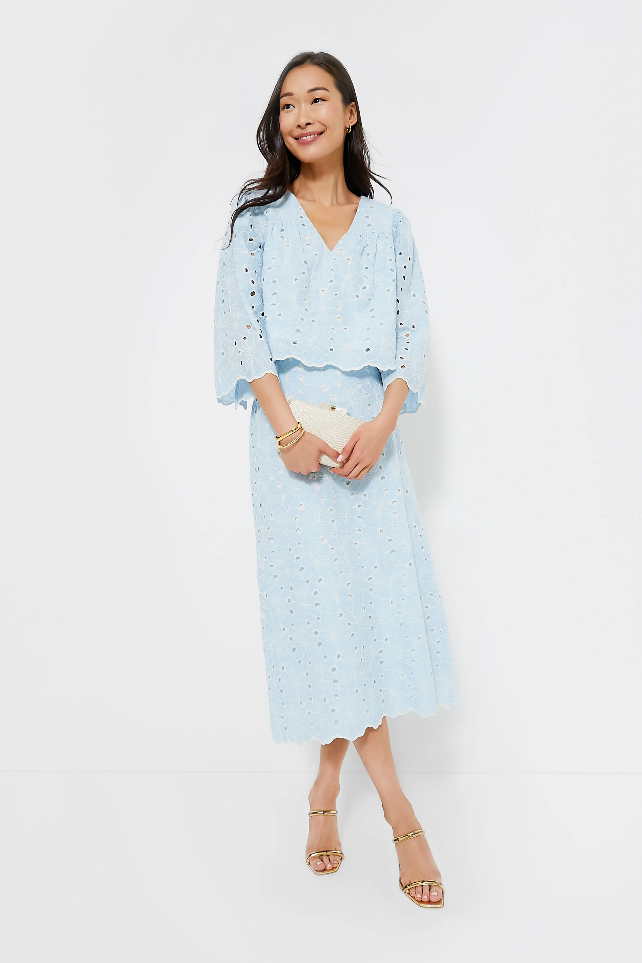 Airy Blue Eyelet Daniella Top