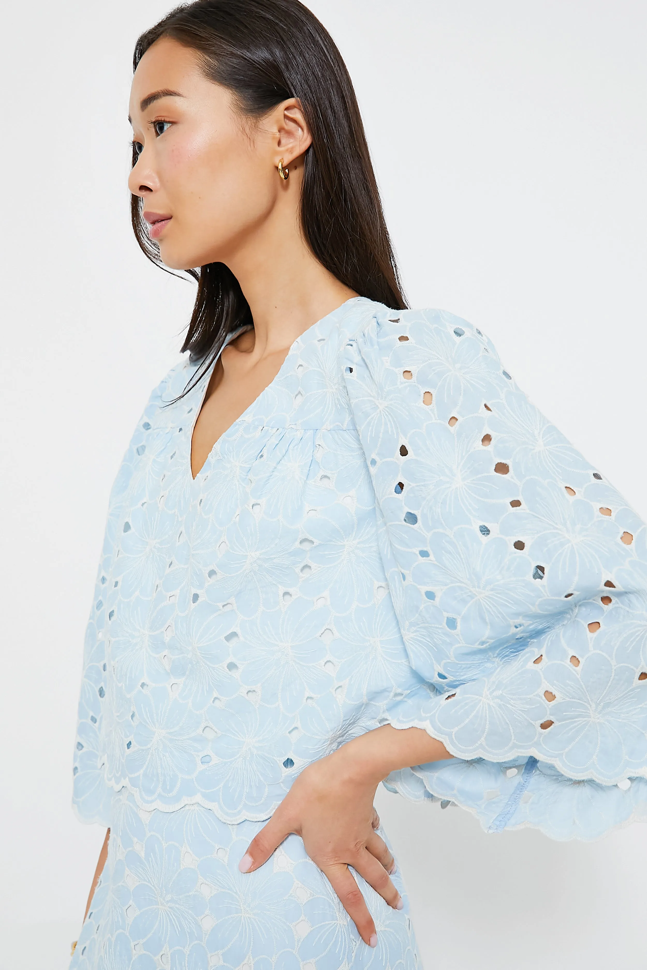 Airy Blue Eyelet Daniella Top