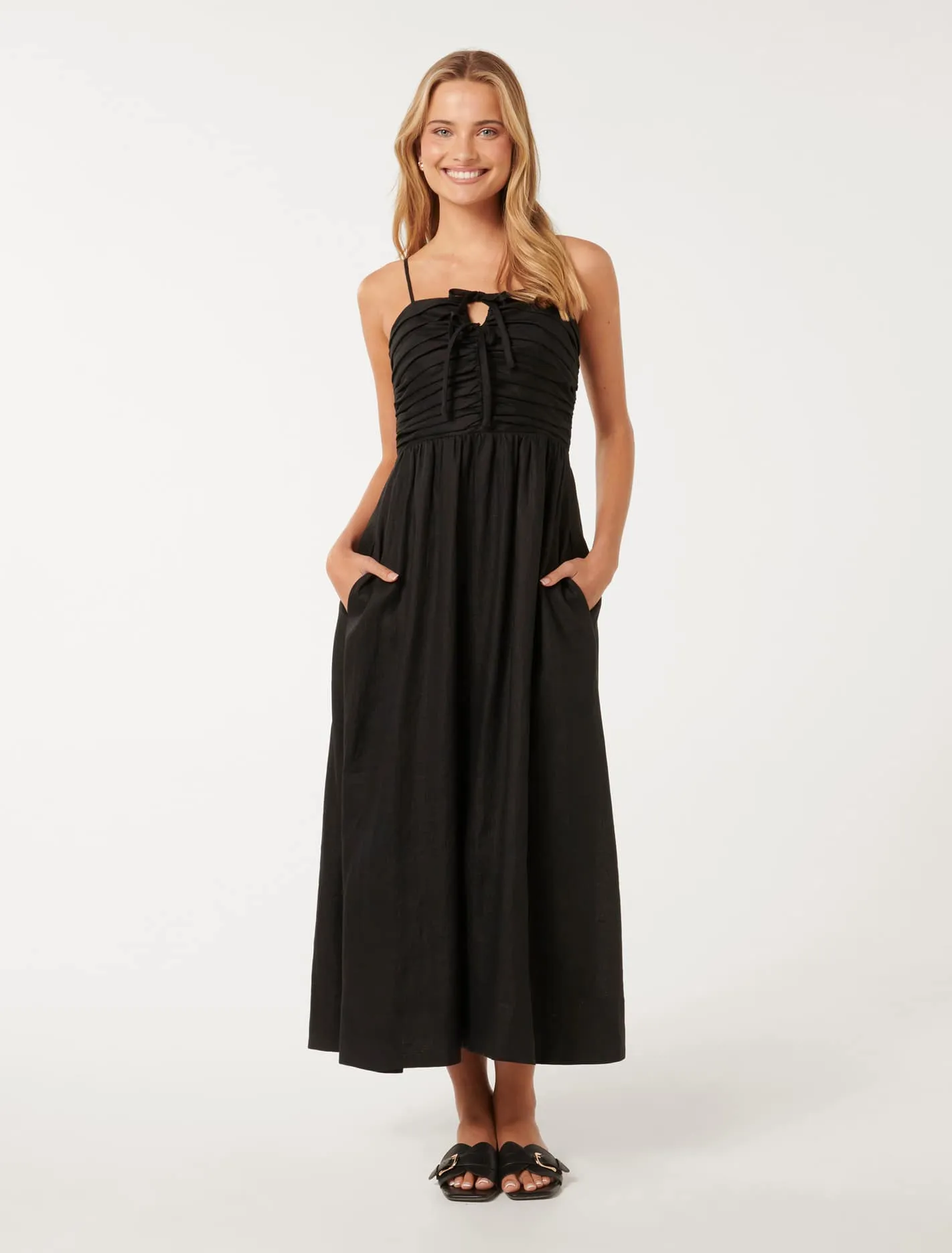 Alexandra Double Tie Linen Midi Dress