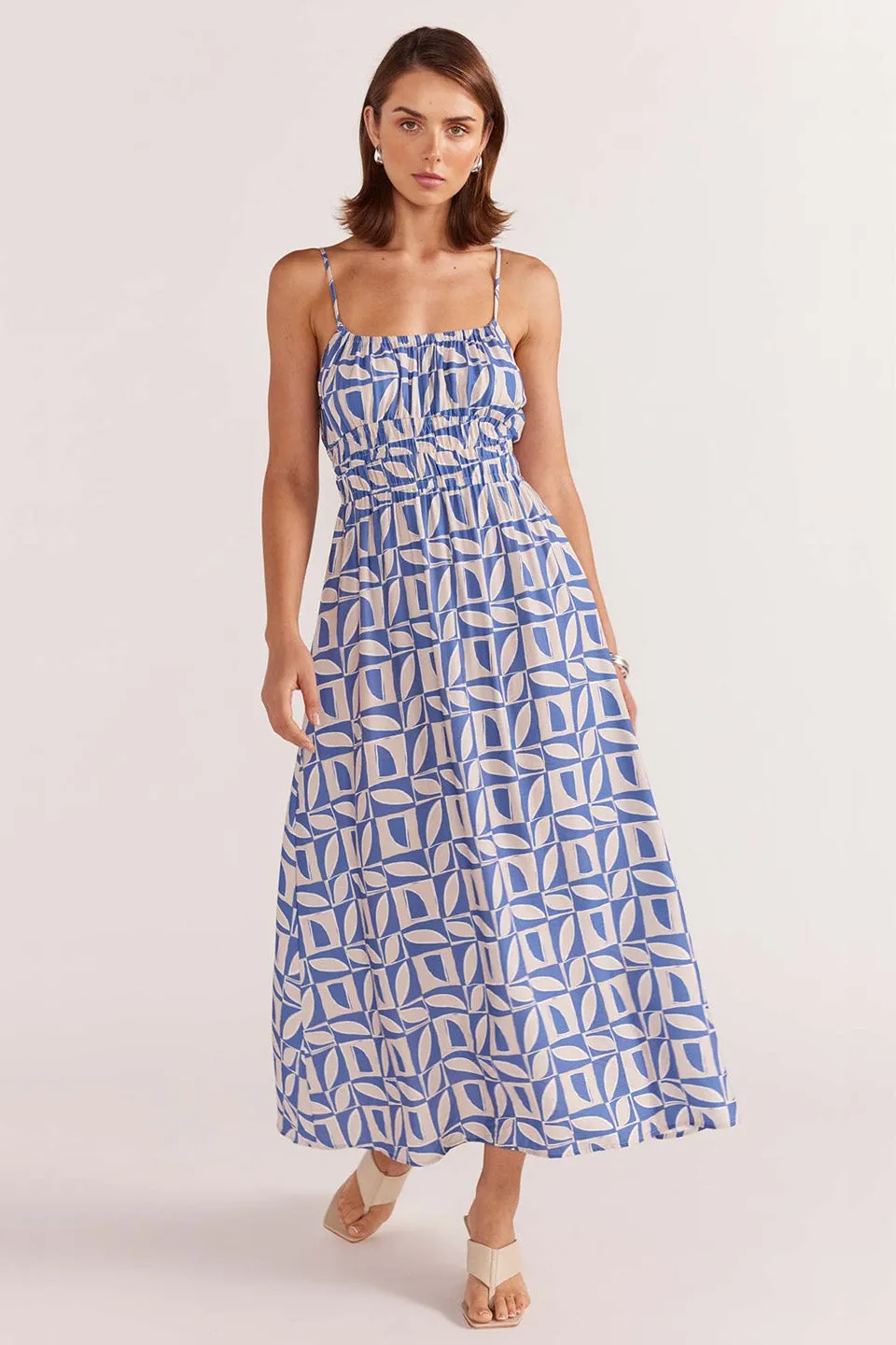 Alto Blue Geo Strappy Midi Sundress