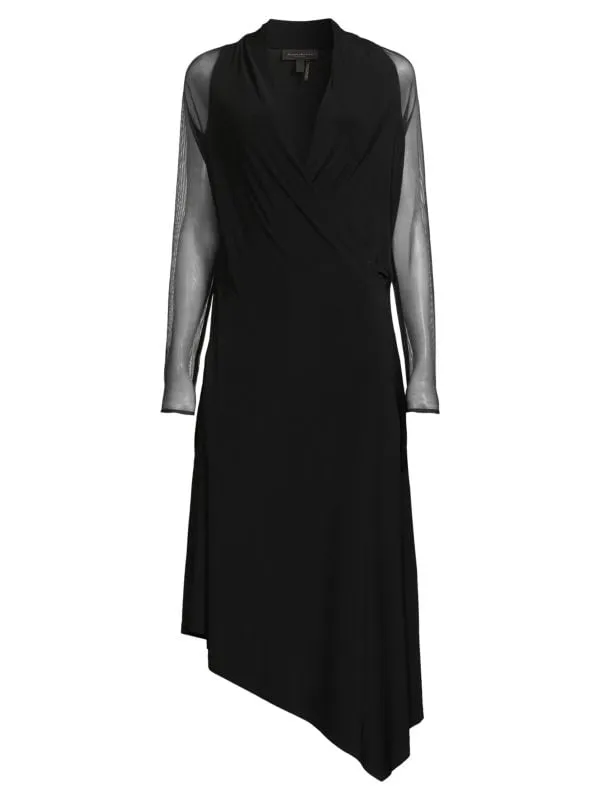 Asymmetrical midi dress with mesh sleeves Donna Karan Black