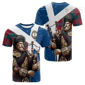 Auchinleck (Affleck) Tartan Cotton T-shirt with Family Crest Scottish Bagpiper Vibes