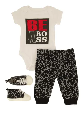 Baby Boys 0-9M Be A Boss Graphic Bodysuit and Joggers with Sneakers