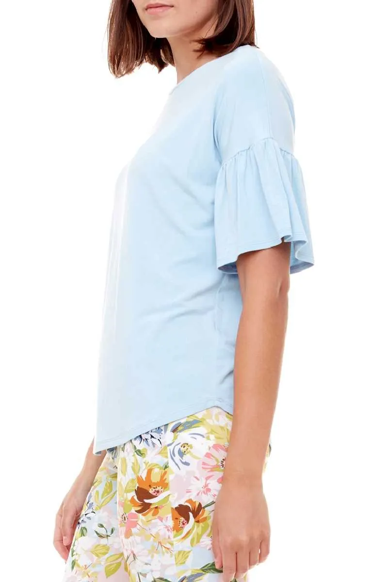 Bamboo Flutter Sleeve Top in Baby Blue 30231UP by Up! - OUTLET SALE