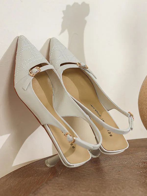 Belt Buckle Hollow Pointed-Toe Split-Joint Sling Shoes Pumps Sandals