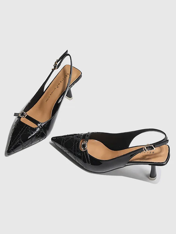 Belt Buckle Hollow Pointed-Toe Split-Joint Sling Shoes Pumps Sandals