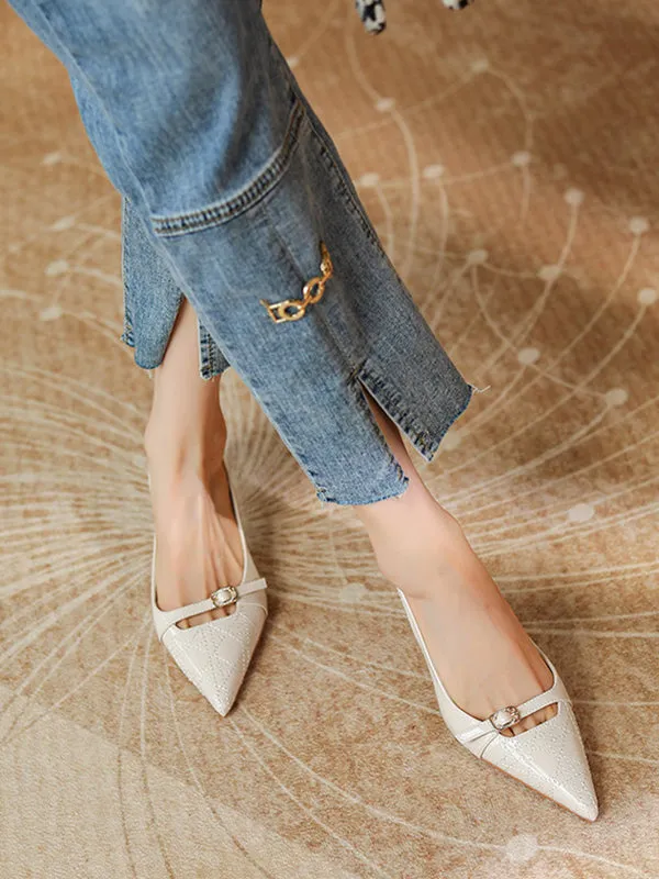 Belt Buckle Hollow Pointed-Toe Split-Joint Sling Shoes Pumps Sandals