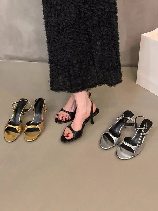 Belt Buckle Open Toe Peep-Toe Split-Joint Sling Shoes Pumps Sandals