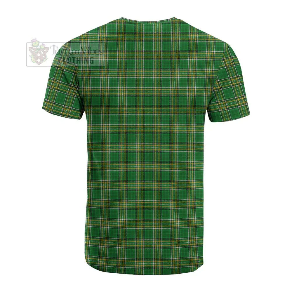 Bevens Irish Clan Tartan Cotton T-shirt with Coat of Arms