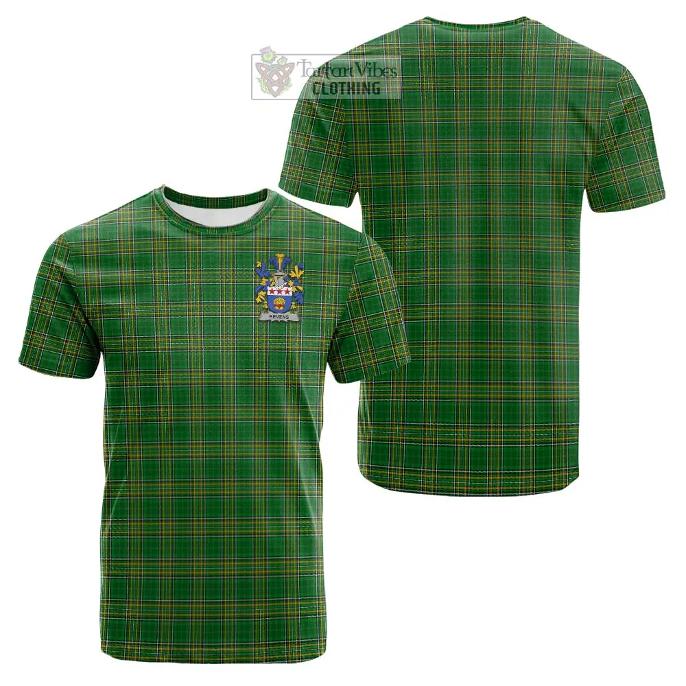 Bevens Irish Clan Tartan Cotton T-shirt with Coat of Arms