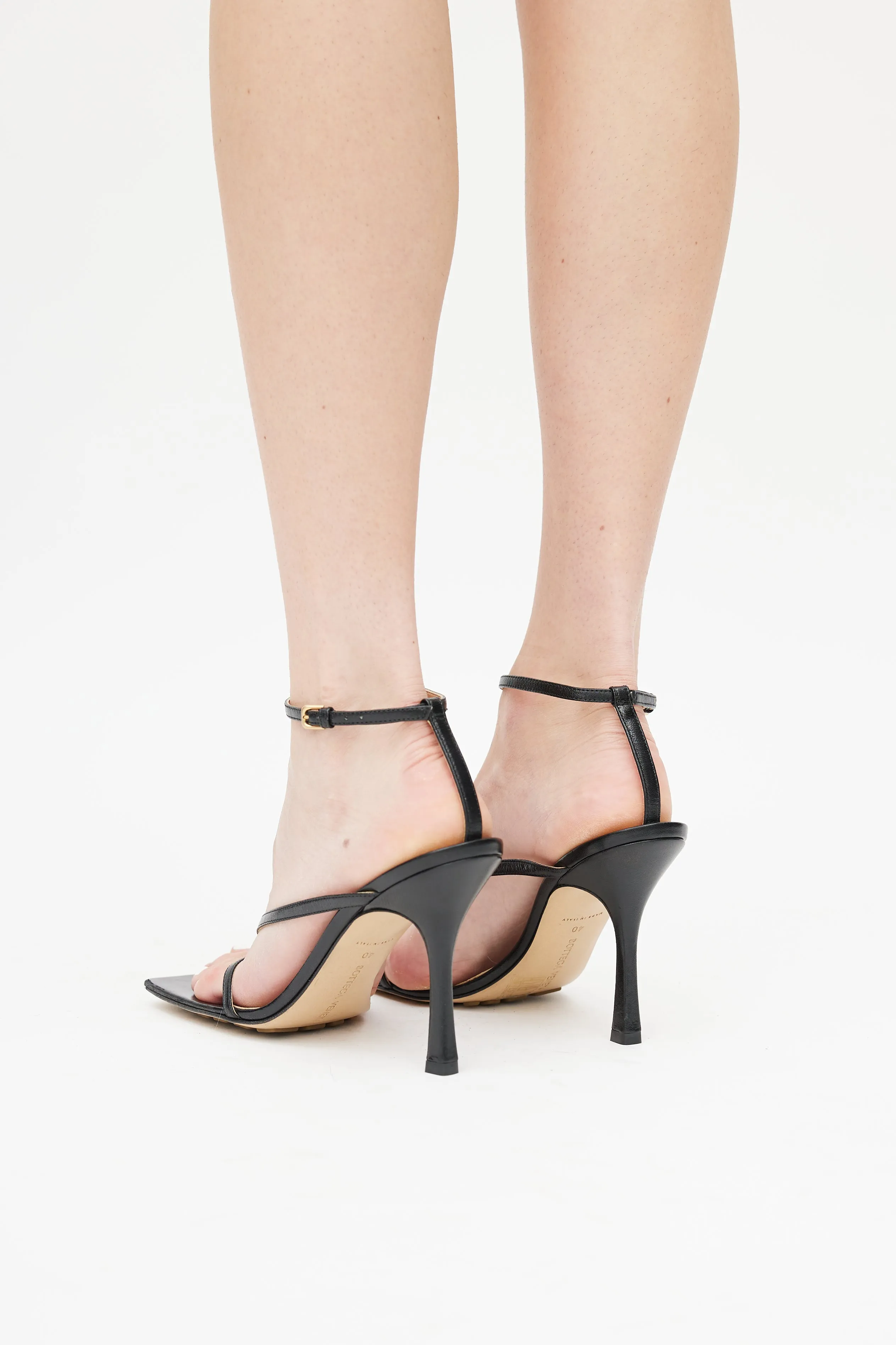 Black Leather Stretch Strappy Sandal