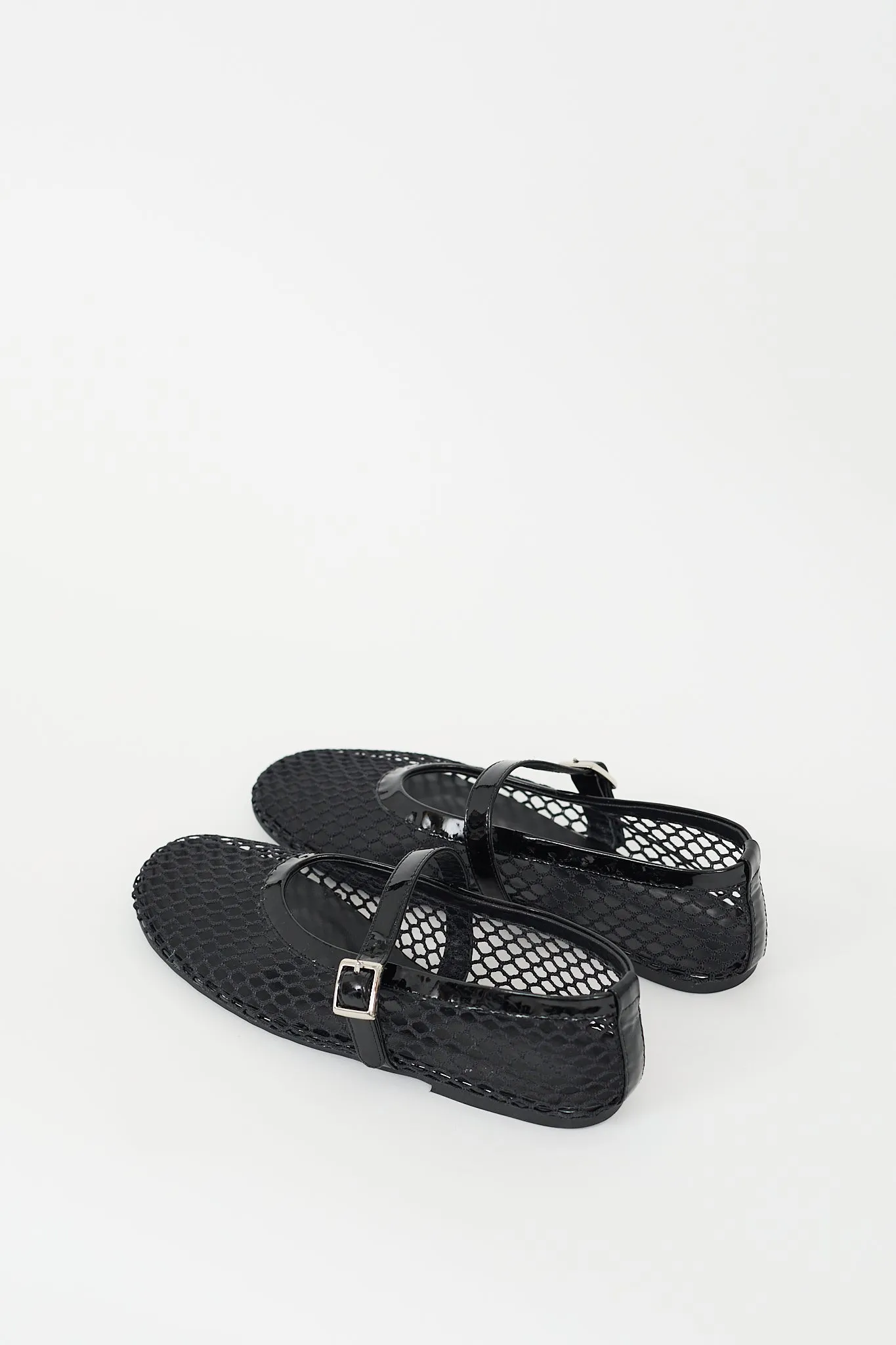 Black Mesh & Patent Mia Buckled Flat