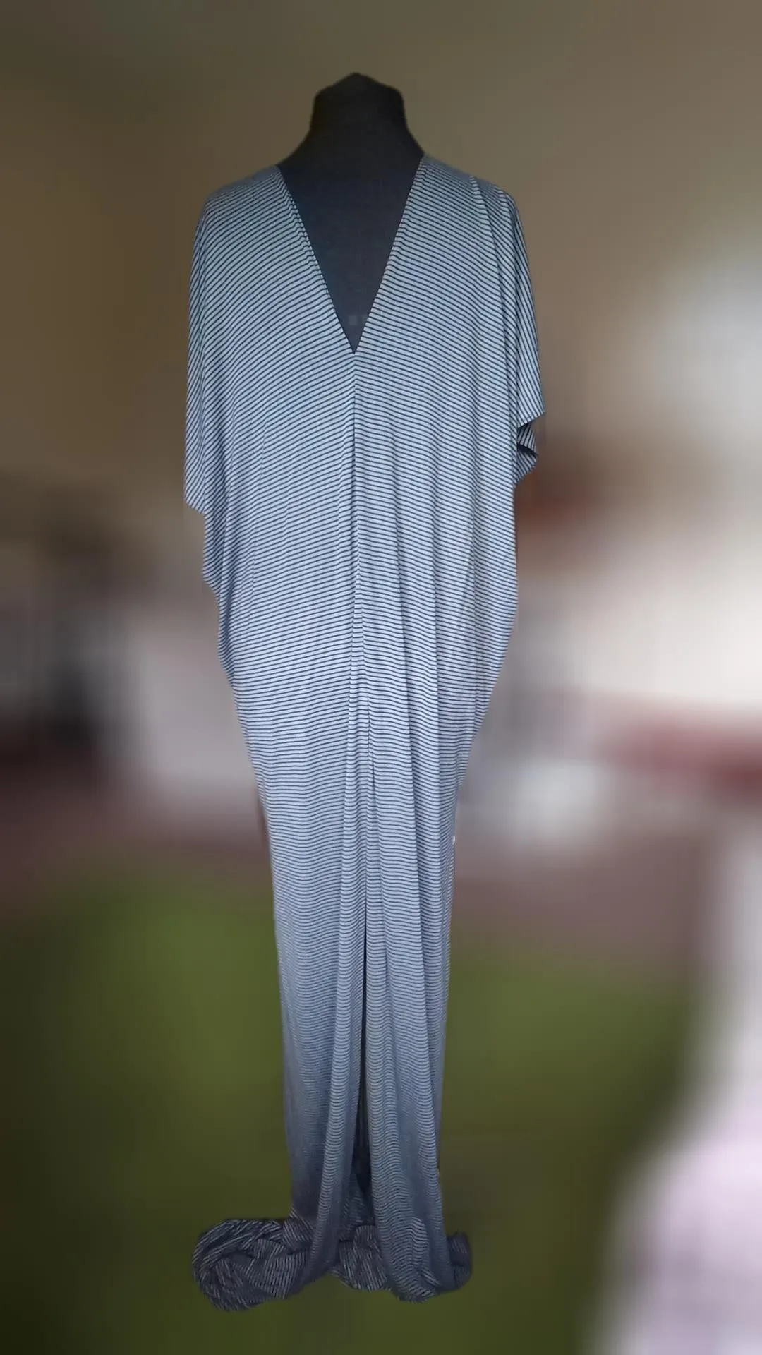 Black/Grey Stripe Grecian Drape Gown / Evening Dress UK10-16