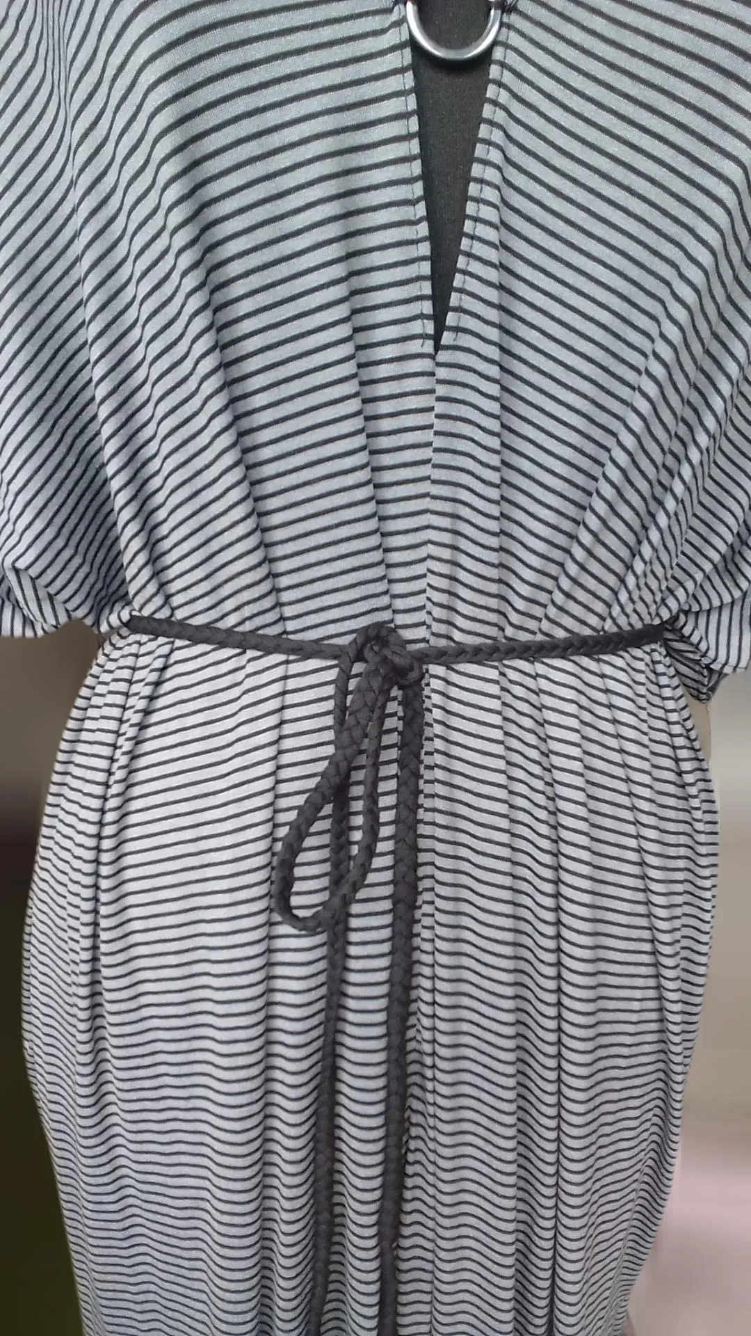 Black/Grey Stripe Grecian Drape Gown / Evening Dress UK10-16