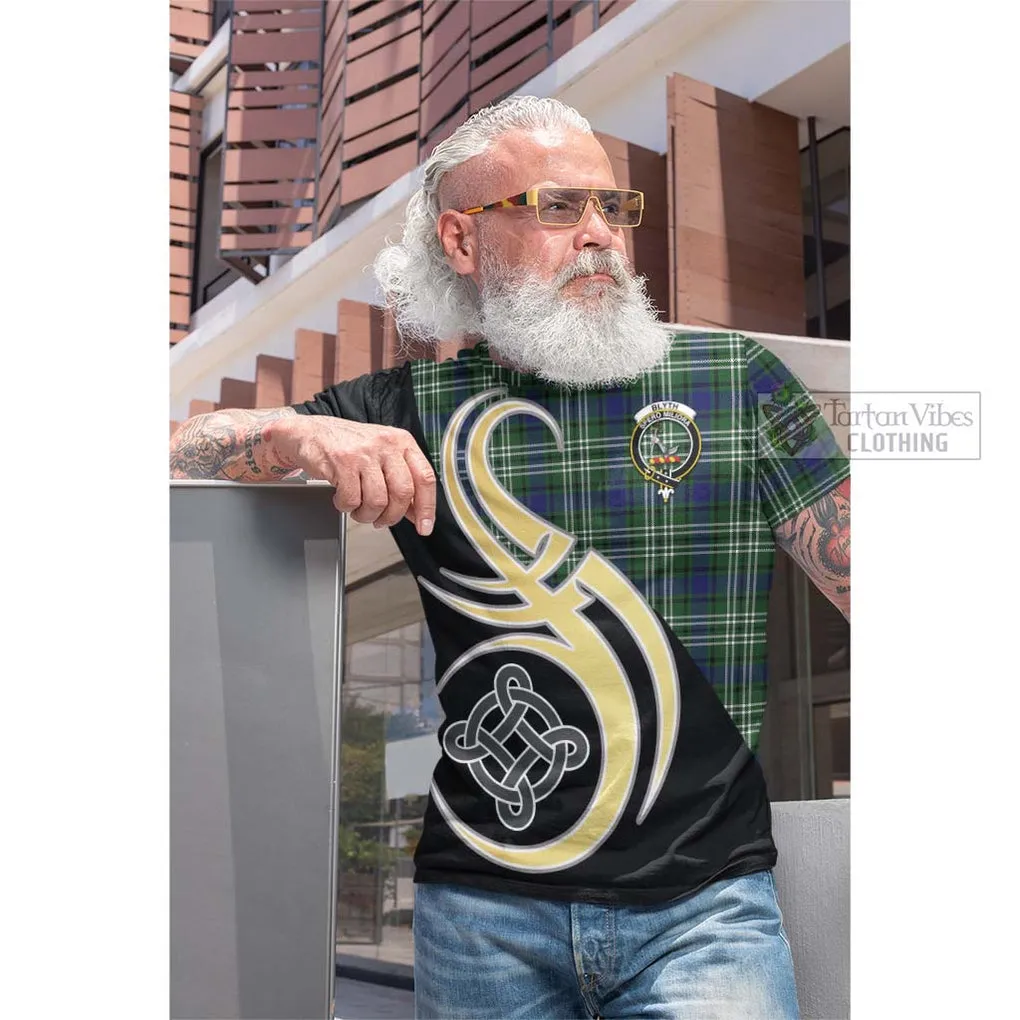 Blyth Tartan Cotton T-shirt with Family Crest and Celtic Symbol Style