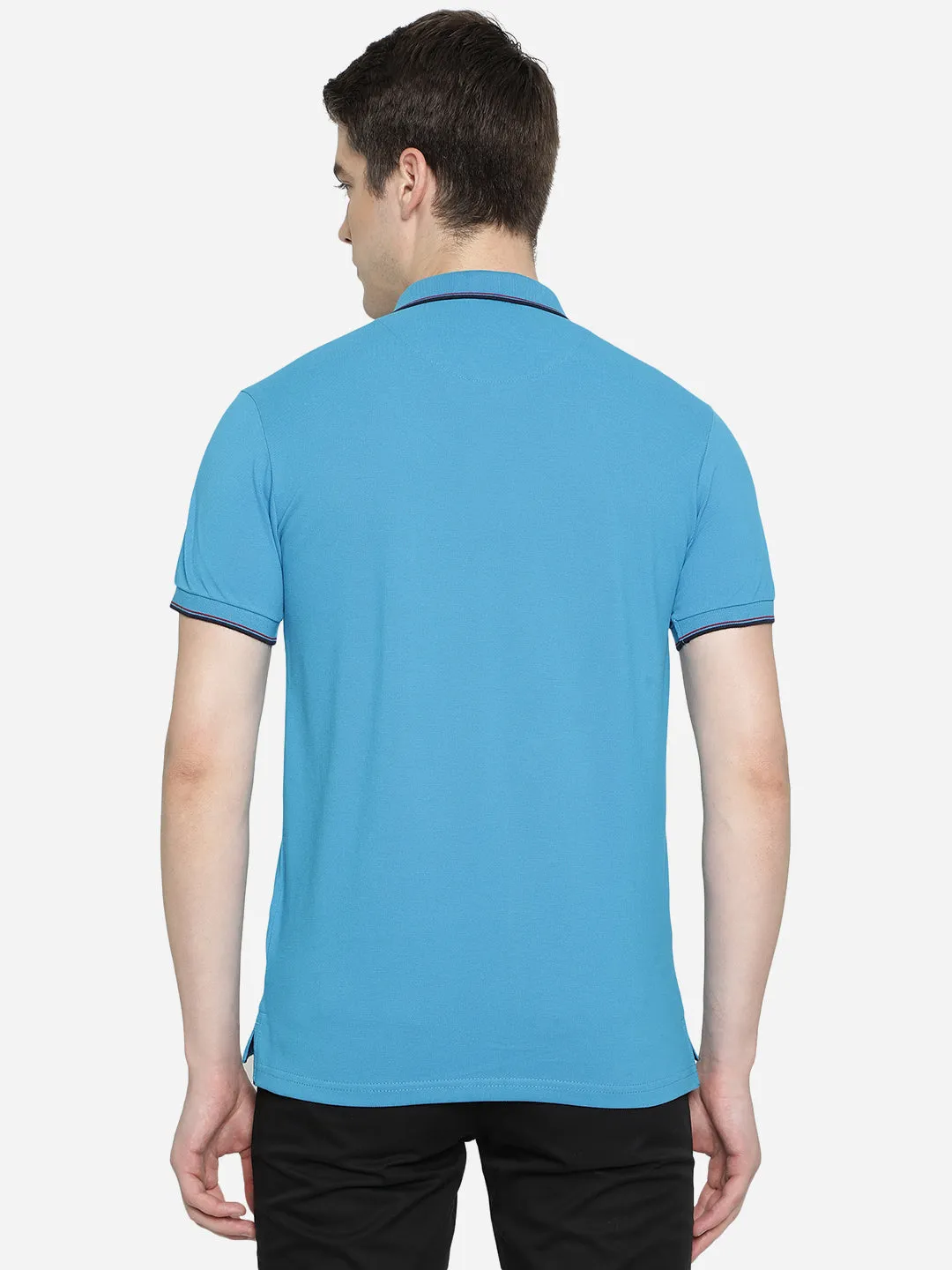 Bright Blue Solid Slim Fit Polo T-Shirt | JadeBlue