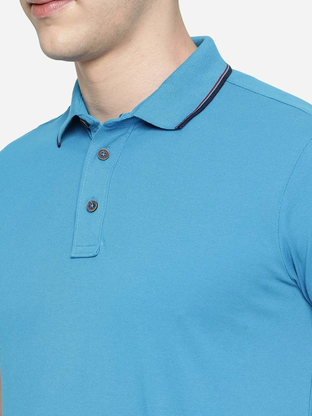 Bright Blue Solid Slim Fit Polo T-Shirt | JadeBlue