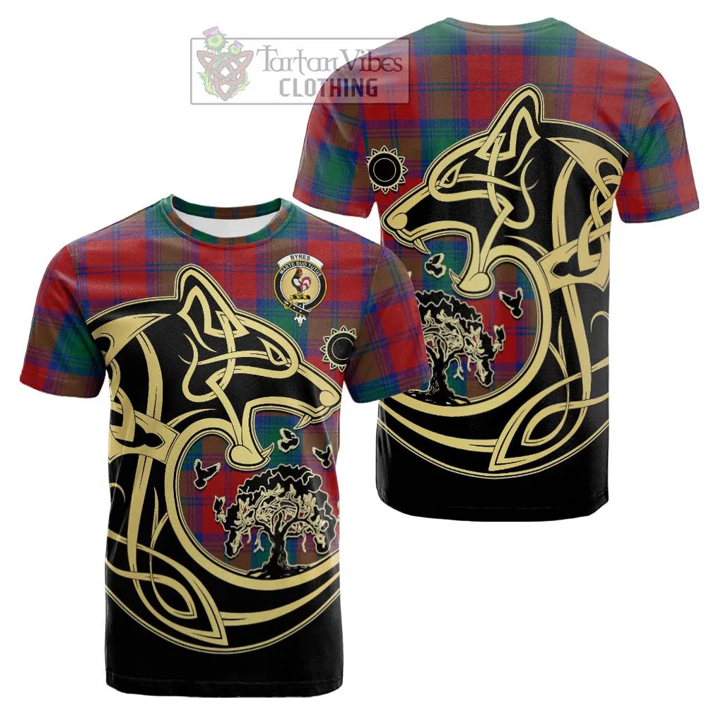 Byres (Byses) Tartan Cotton T-shirt with Family Crest Celtic Wolf Style