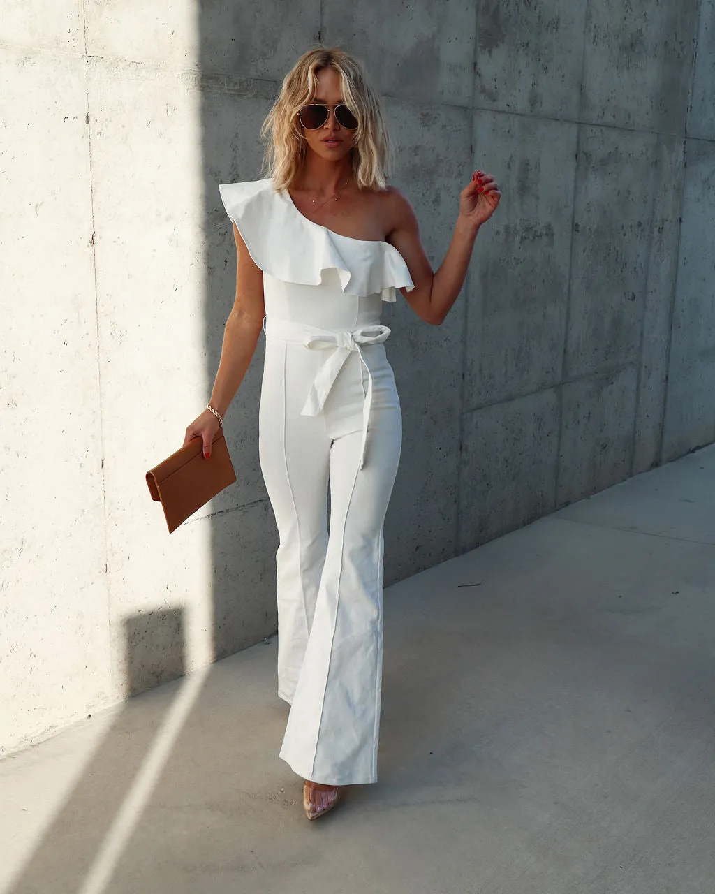 Cameran Cotton One Shoulder Flare Jumpsuit