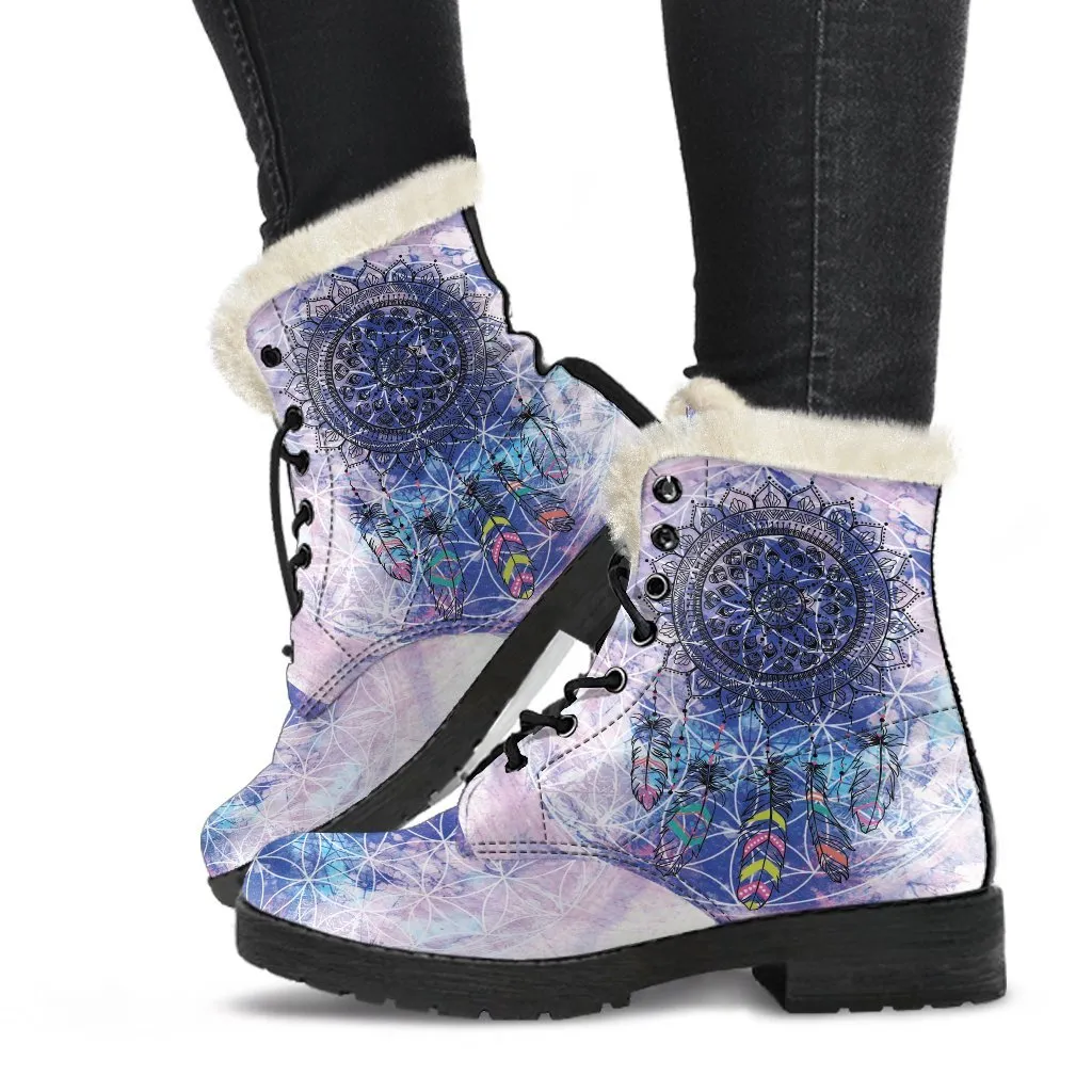 Chakra Dreamcatcher Faux Fur Leather Boots