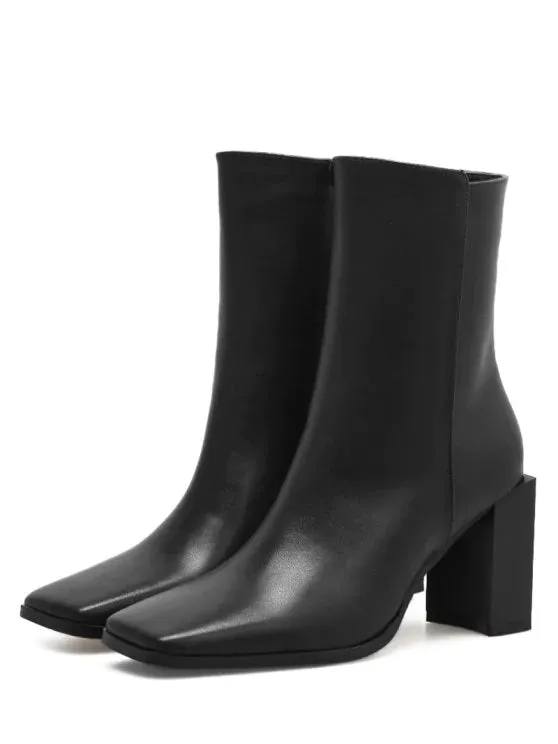 Chic Block Heel Square Toe Side Zipper Boots