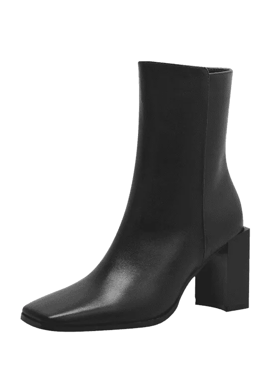 Chic Block Heel Square Toe Side Zipper Boots