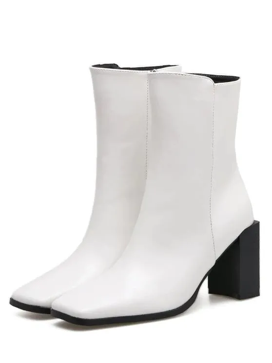 Chic Block Heel Square Toe Side Zipper Boots