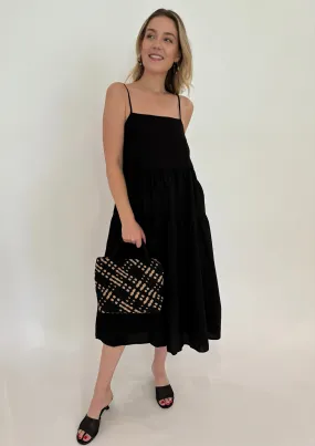 Cool Cotton Strappy Tiered Dress - Black