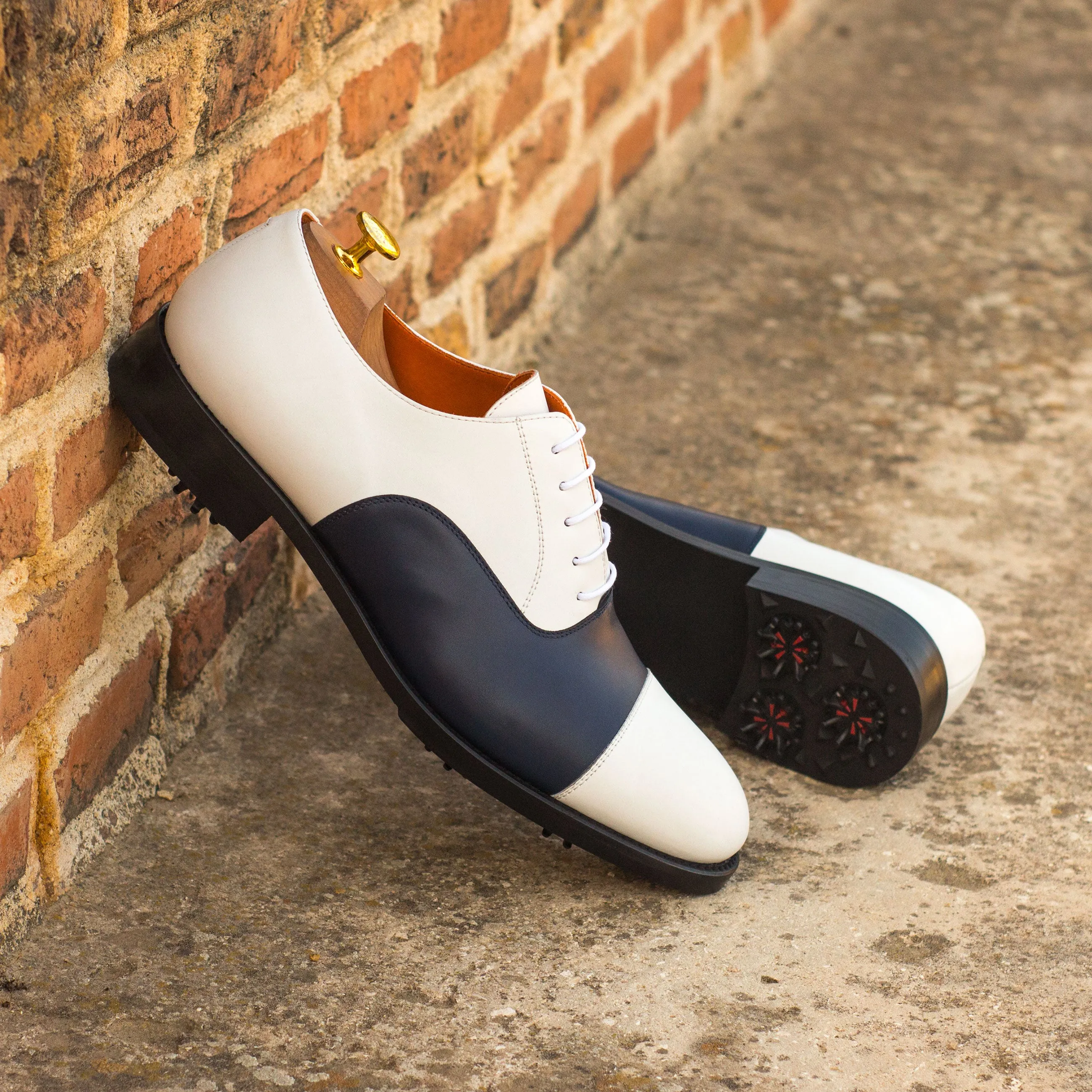 DapperFam Rafael Golf in Navy / White Men's Italian Leather Oxford