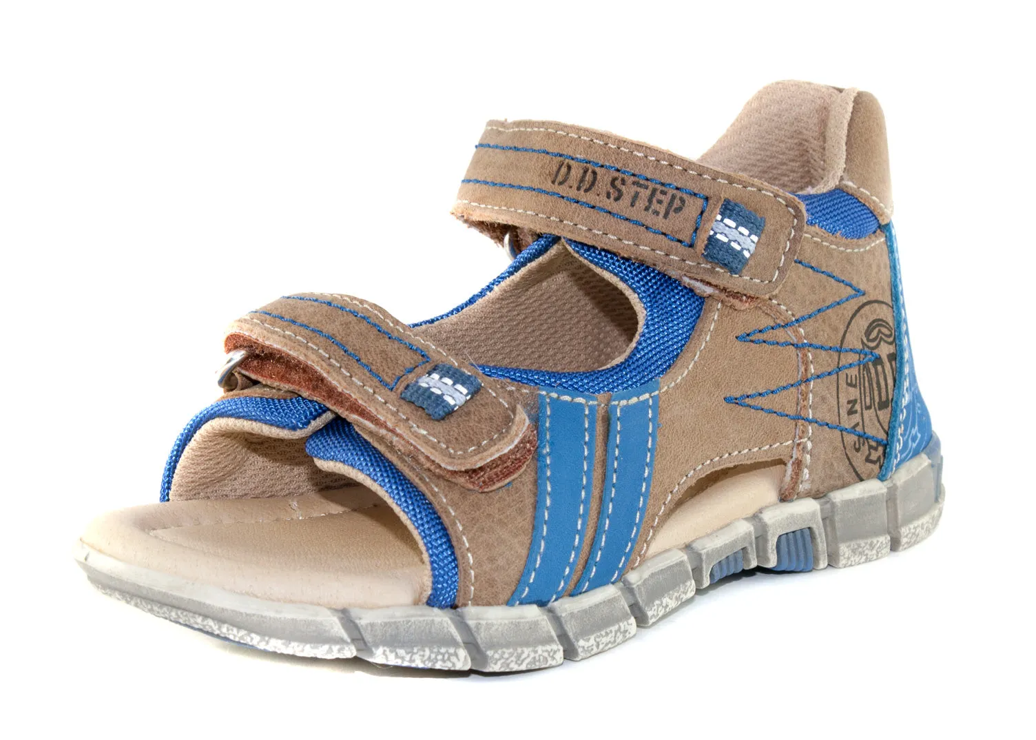 D.D. Step little kid boy sandals brown with blue stripes size US 8.5-12